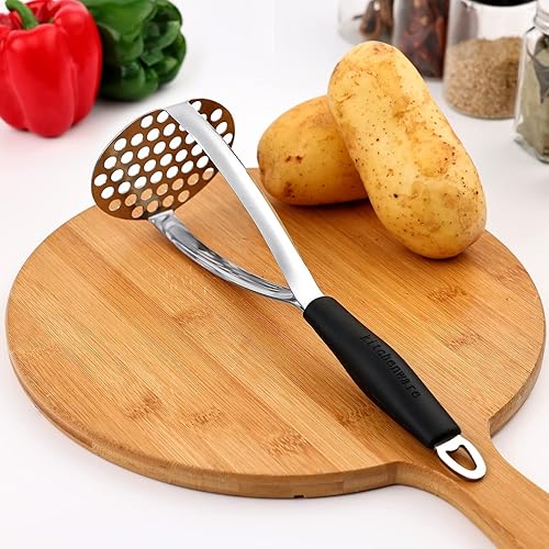 Miniatura 9 de Joyoldelf Triturador de papas de acero inoxidable resistente, herramienta de cocina integrada profesional y triturador de alimentos con mango
