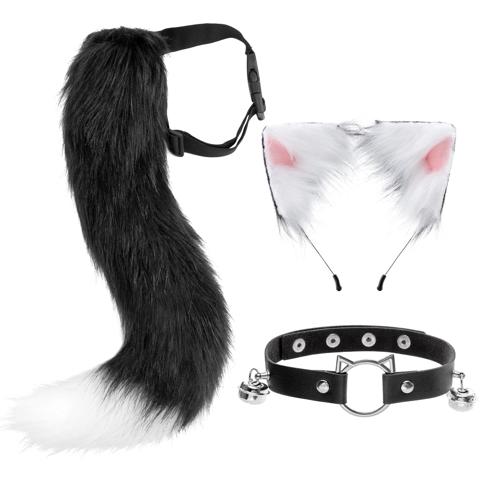 DRESHOW Fox Faux Fur Tail Cat Ears Headband Halloween Party Costume Neck choker Cosplay Set for Women