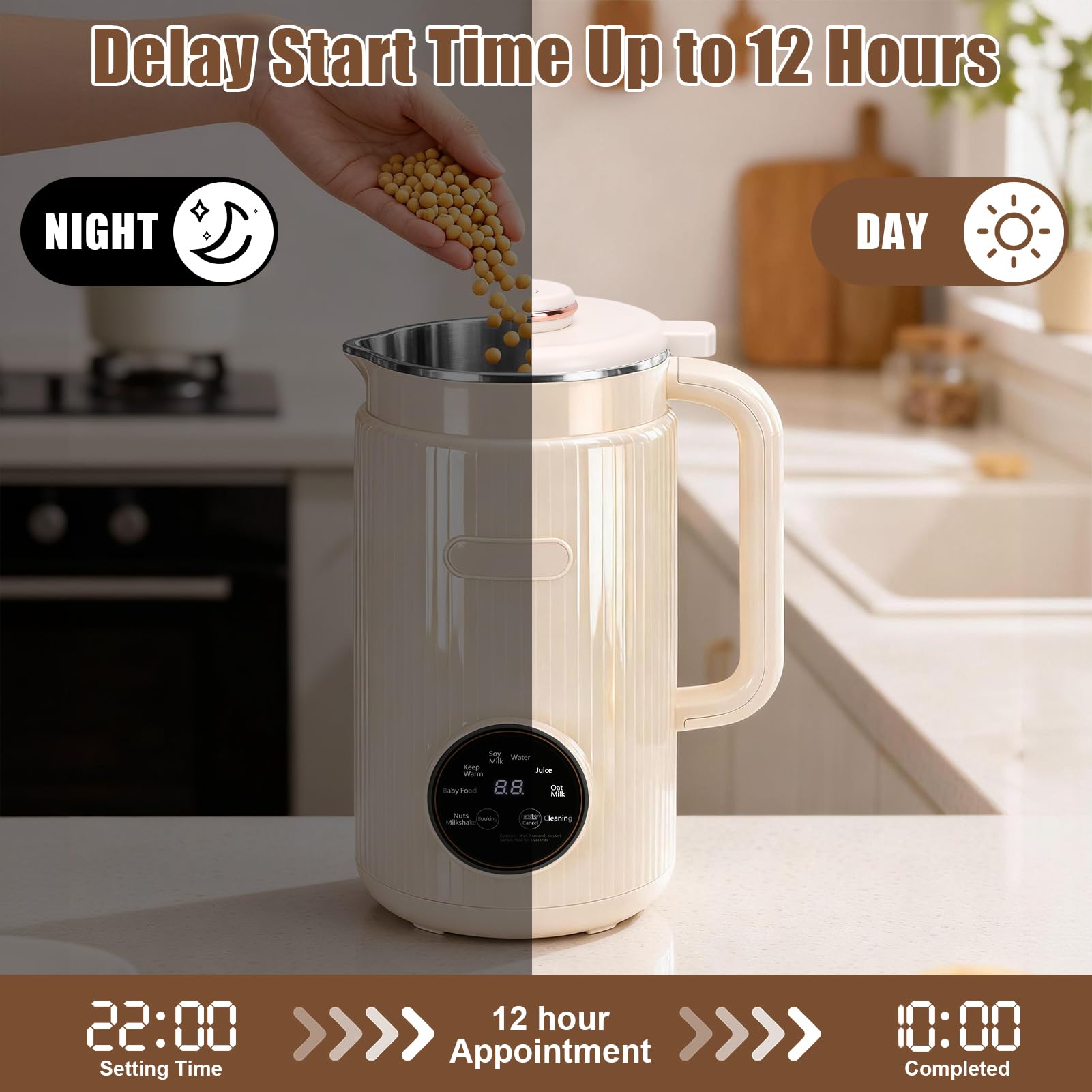 Machine à Lait Végétaux, Machine à Lait de Noix Automatique 1200 ml avec Contrôle de la Température à 12 Lames, Machine pour Lait Végétal Fait Maison sans Lactose pour Avoine, Soja, Noix, Fruits