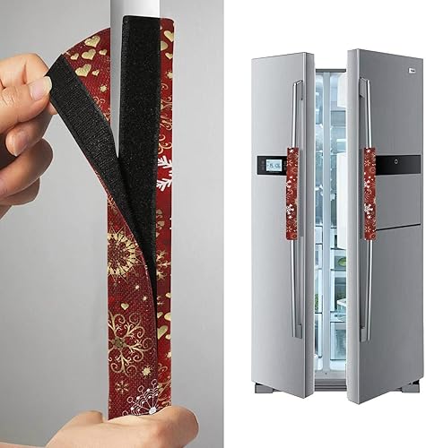 Miniatura 4 de Emelivor Juego de 2 fundas navideñas para manija de puerta de refrigerador, diseño de copos de nieve, color rojo de cocina, manijas de repuesto para