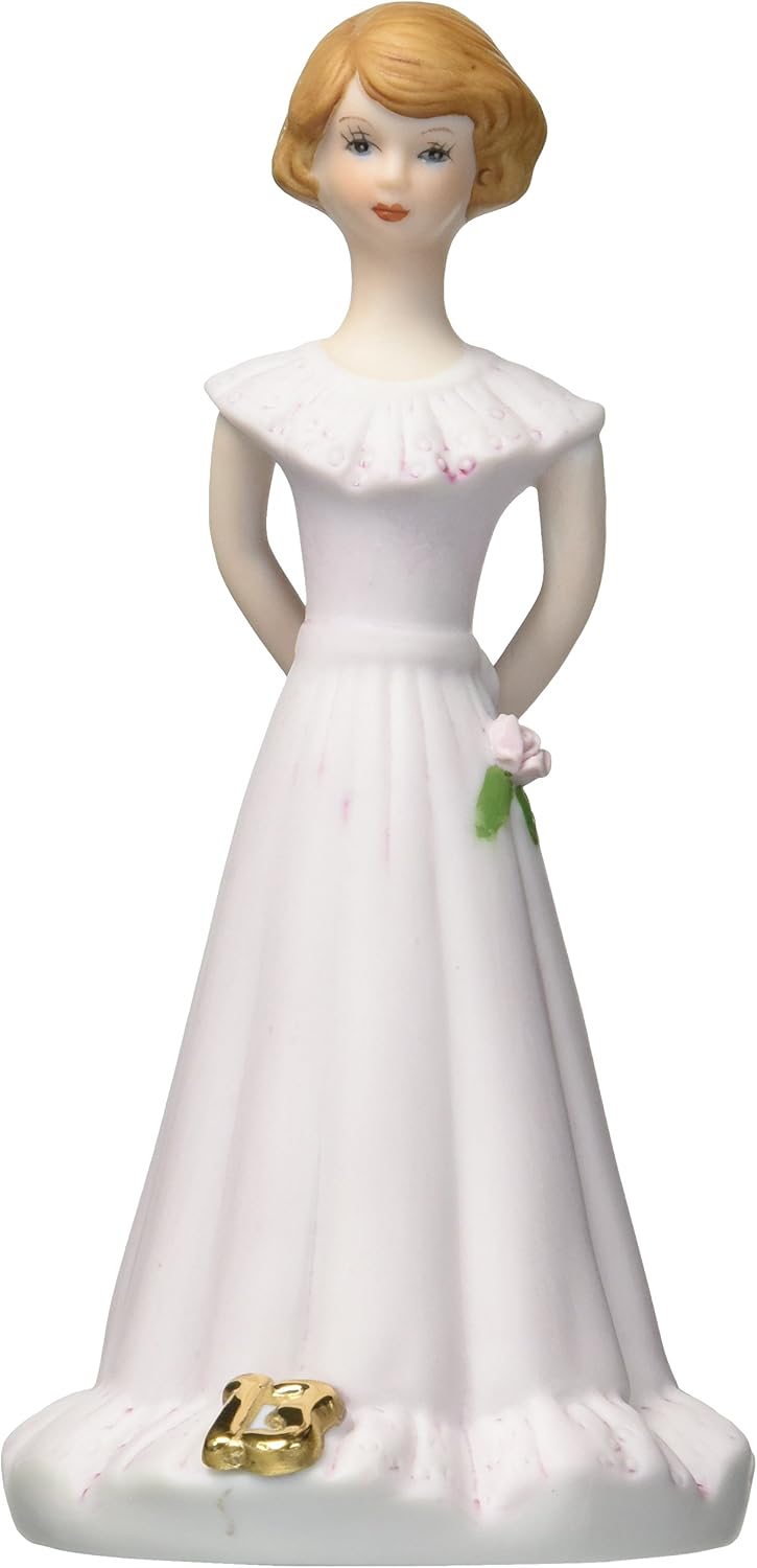 Enesco Growing Up Girls “Brunette Age 13” Porcelain Figurine, 5.5”, Golden,pink