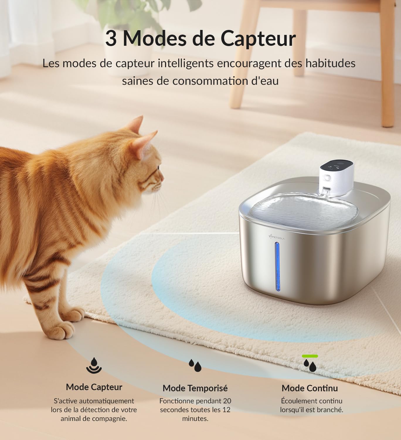 Fontaine a Eau Chat INOX sans Fil en Acier, 4L Fontaine pour Chat avec Capteur Automatique, Ultra Silencieux avec Batterie 4000 mAh, FS10pro