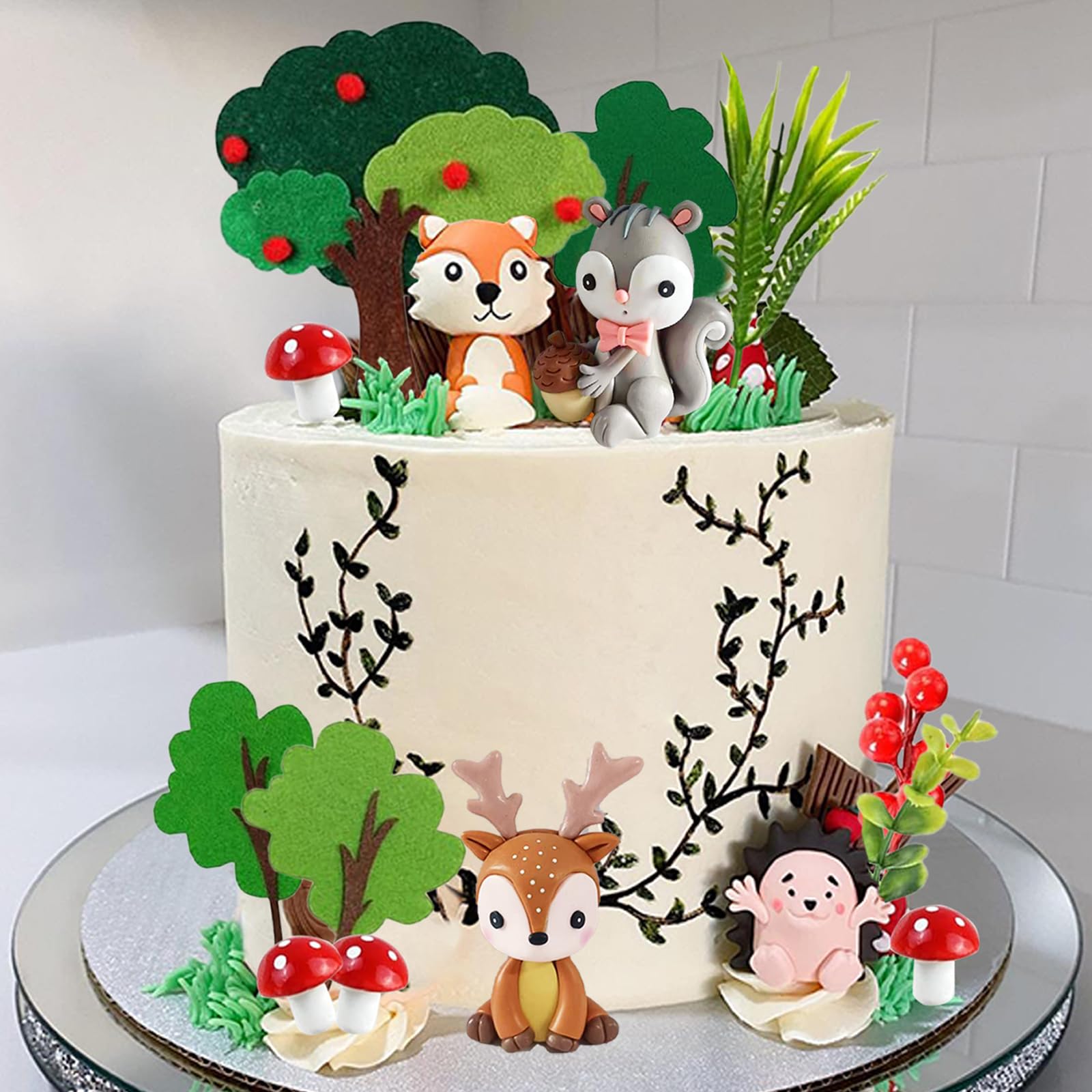 Topper Para Tarta De Mapache Y Setas - Decoración Cumpleaños Bosque, Figuras Animales Salvajes Para Fiestas Temáticas