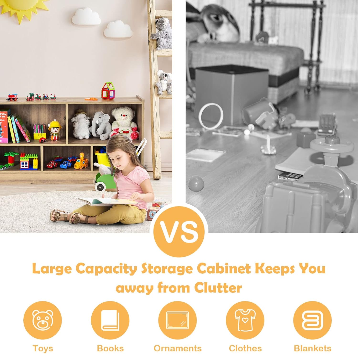 GLACER Kids Toy Storage Organizer, 5-Cube Storage Cabinet for Toddler Toys, Books, Wooden Bookshelf for Kids Room, Nursery, Kindergarten (Natural)