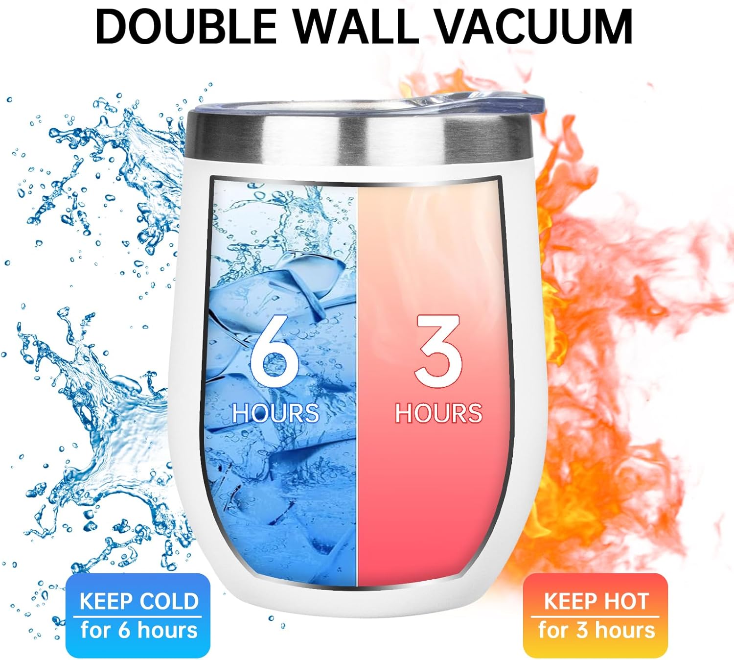 MEZMUT 12 Oz Insulated Wine Tumbler with Lid Double Wall Vacuum Stainless Steel Wine Glass Coffee Mug Insulated Tumbler Cup for Champaign, Cocktail, Beer (White, 1 Pack) - Image 3