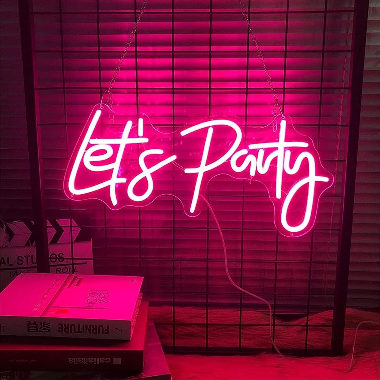Neonowy znak świetlny LED Let's Party Neonowy znak, Neonowe światła LED na Boże Narodzenie Dekoracja urodzinowa Lampy tła Wall Art Home Bar Pub, 60x26cm