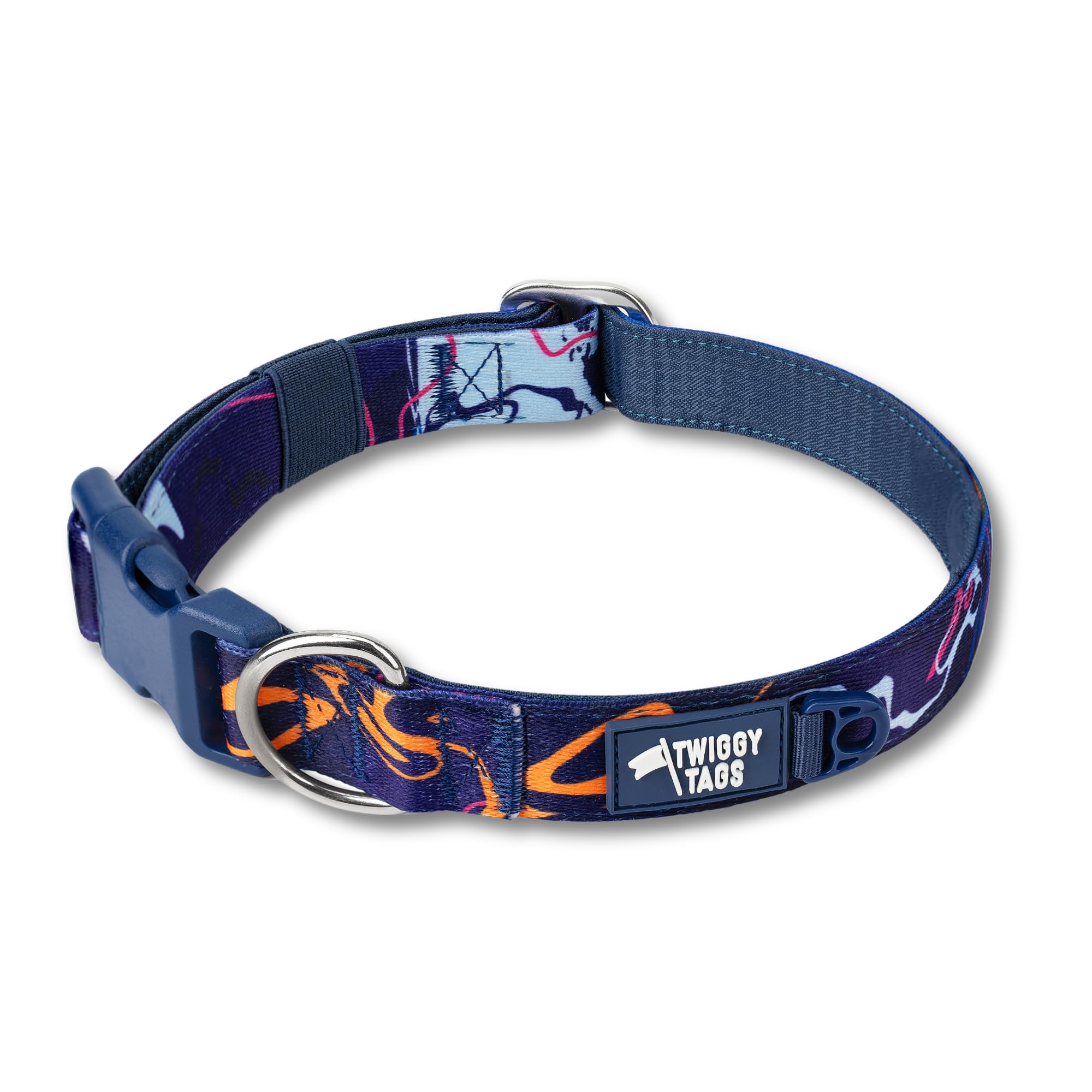 Twiggy Tags Apex Collar | Durable & Comfortable Dog Collar | Quick Release Buckle | Suitable For All Dog Breeds | Purple & Navy Blue, Multi-Coloured Nebula | XS