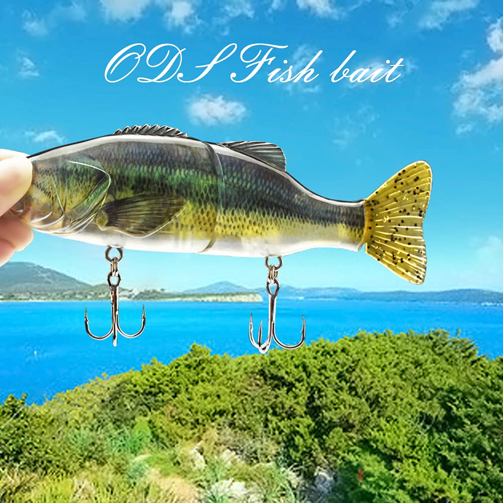 Leurre De Pêche ODS – 70g – 170mm – Nageur 2 Sections – Queue Fourrure – Hameçons Triples – Pour Bar, Truite, Musqué, Brochet