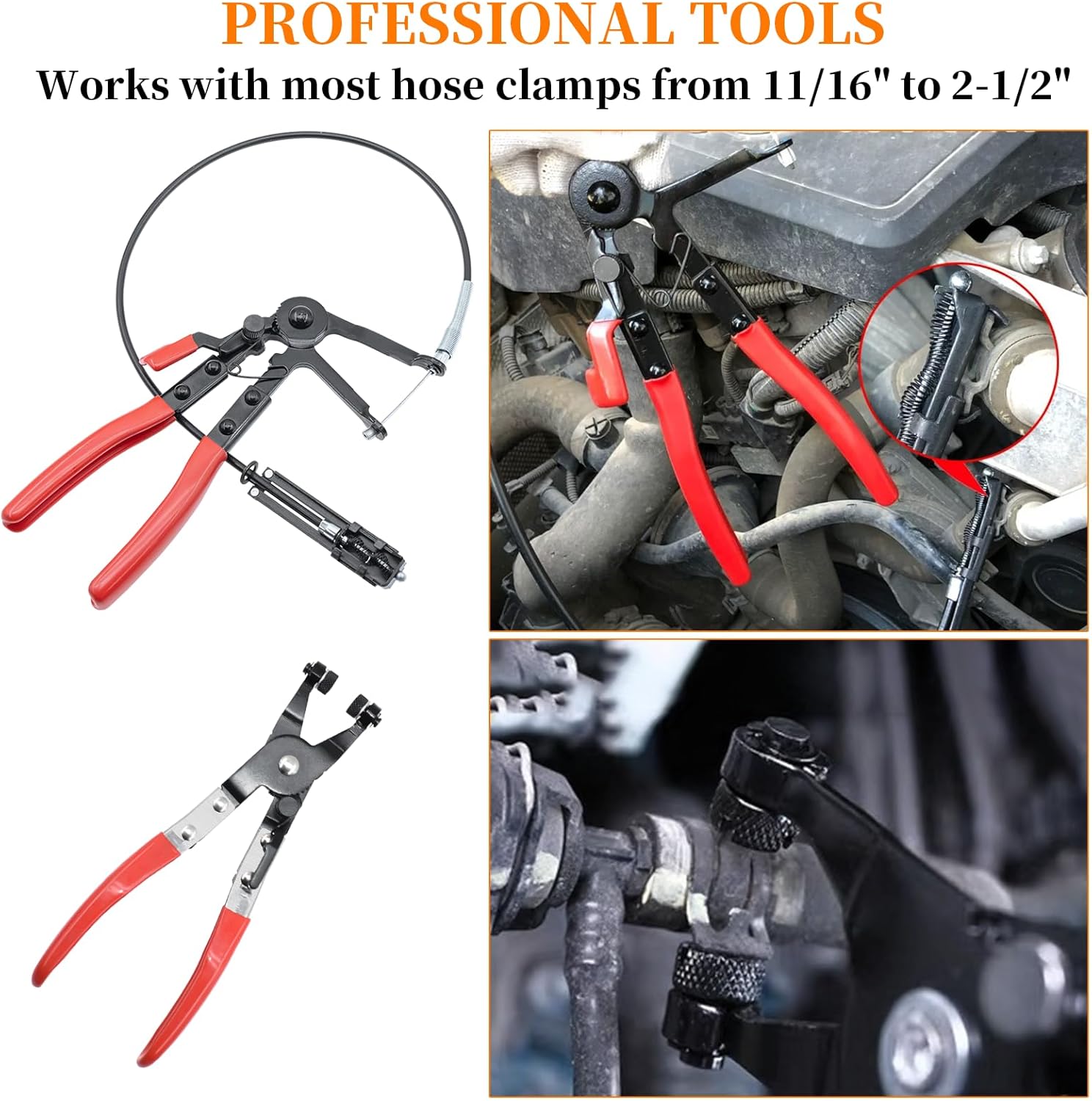 16 Pcs Hose Clamp Pliers Set, Hose Clamp Removal and Installation Tool with Long Flexible Plier & Electrical Disconnect Pliers for Automotive Coolant Radiator Heater, Water Hoses, Fuel Lines