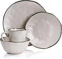 Vista 22 de Elama Moderno juego de vajilla de cerámica de 16 piezas en negro mate con borde dorado (ELM-MATTE)