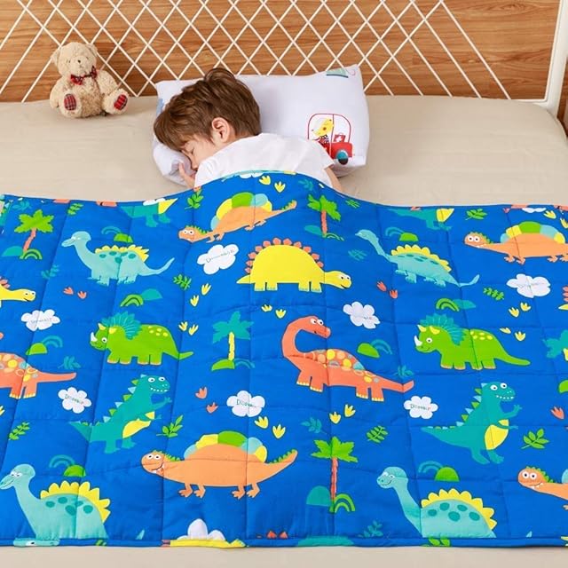 Anjee Kids Weighted Blanket, 100% Natural Cotton Heavy Blanket for Kids and Teens, 3kg 100x150cm, Dinosaur Park