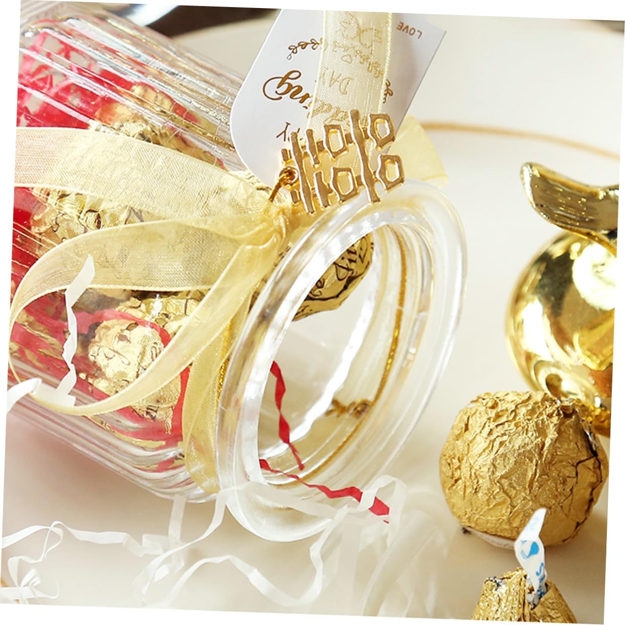 Wedding Ceramic Candy Jar with Glass Canister and Gold-plated Sealed Lid, Flamingo Animal Design, Decorative Glass Snacks Box for Wedding Favors and Candy Storage