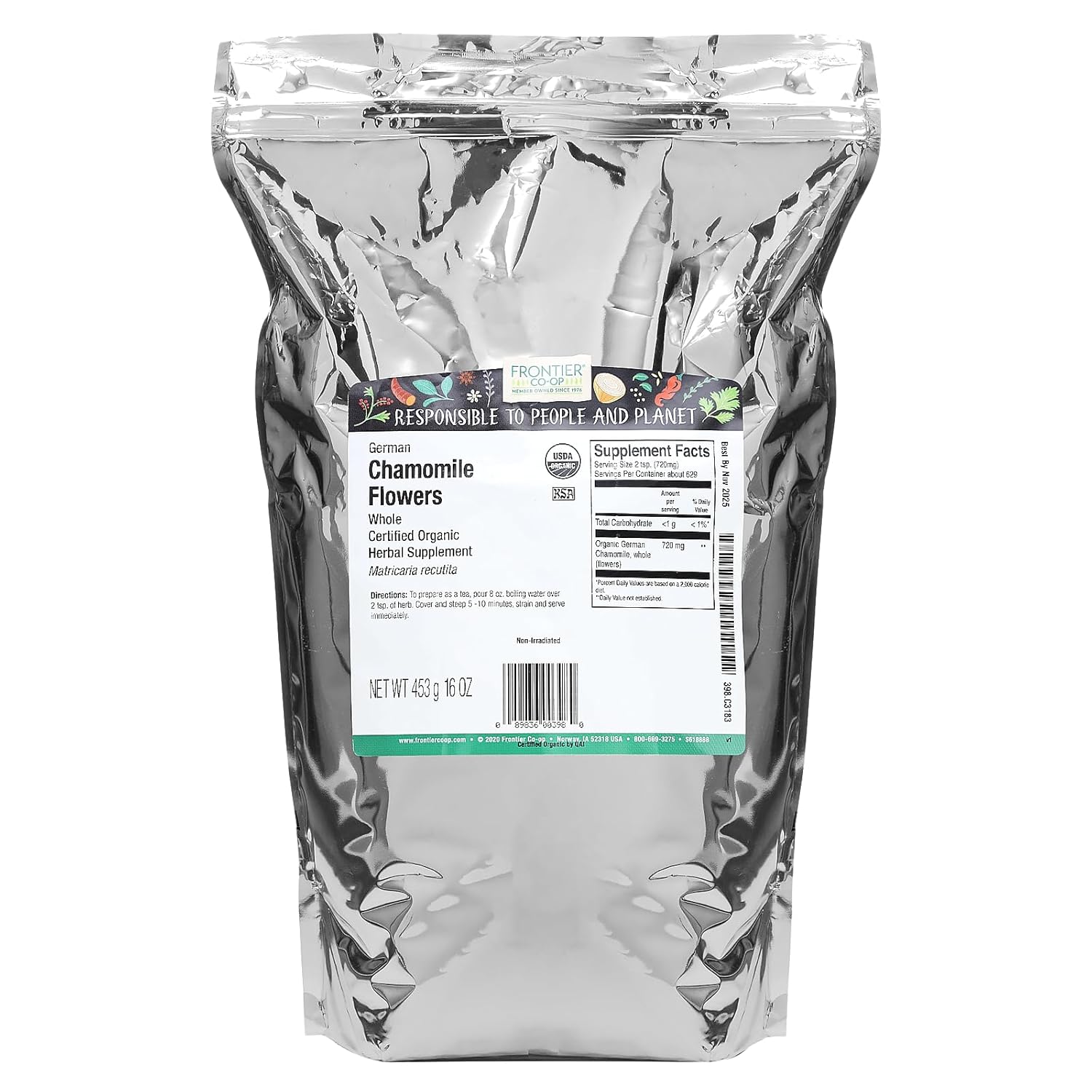 Frontier Chamomile Flowers, German Whole Certified Organic, 16 Ounce