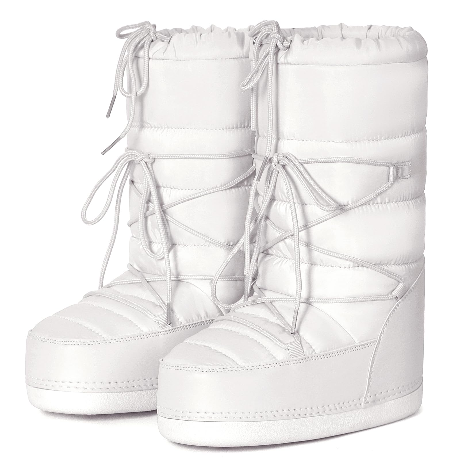 Womens Winter Snow Boots Mid Calf Anti-Slip Boots with Warm Lining Lace-up Outdoor Shoes