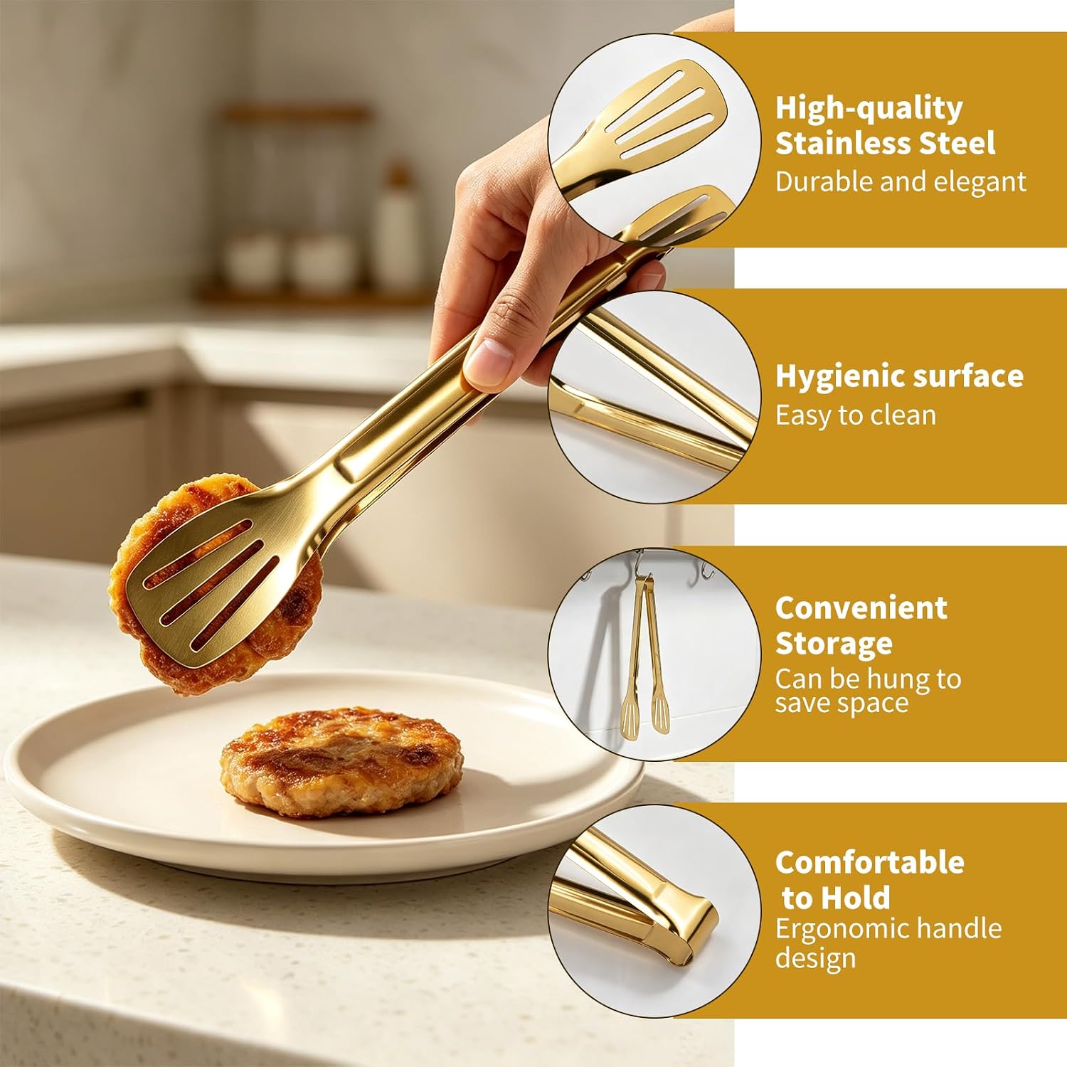 6 Pcs Kitchen Cooking Tongs, Stainless Steel Food Serving Tongs