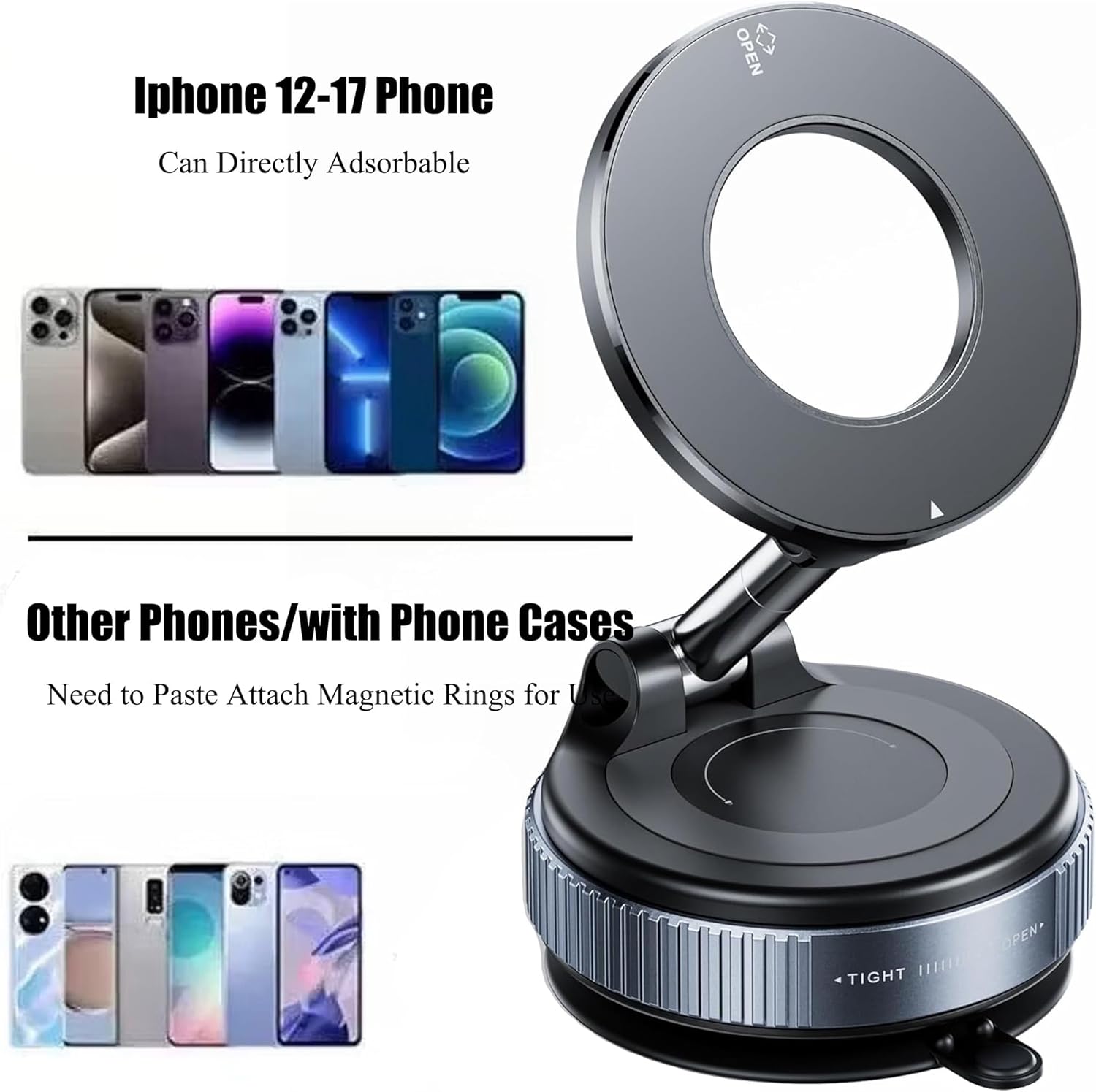 for Magsafe Phone Holder 98LBS Ultra Suction Cup 360 Reinforced Foldable Magnetic Mount for Gym/Mirror/Tile Compatible with iPhone & Android