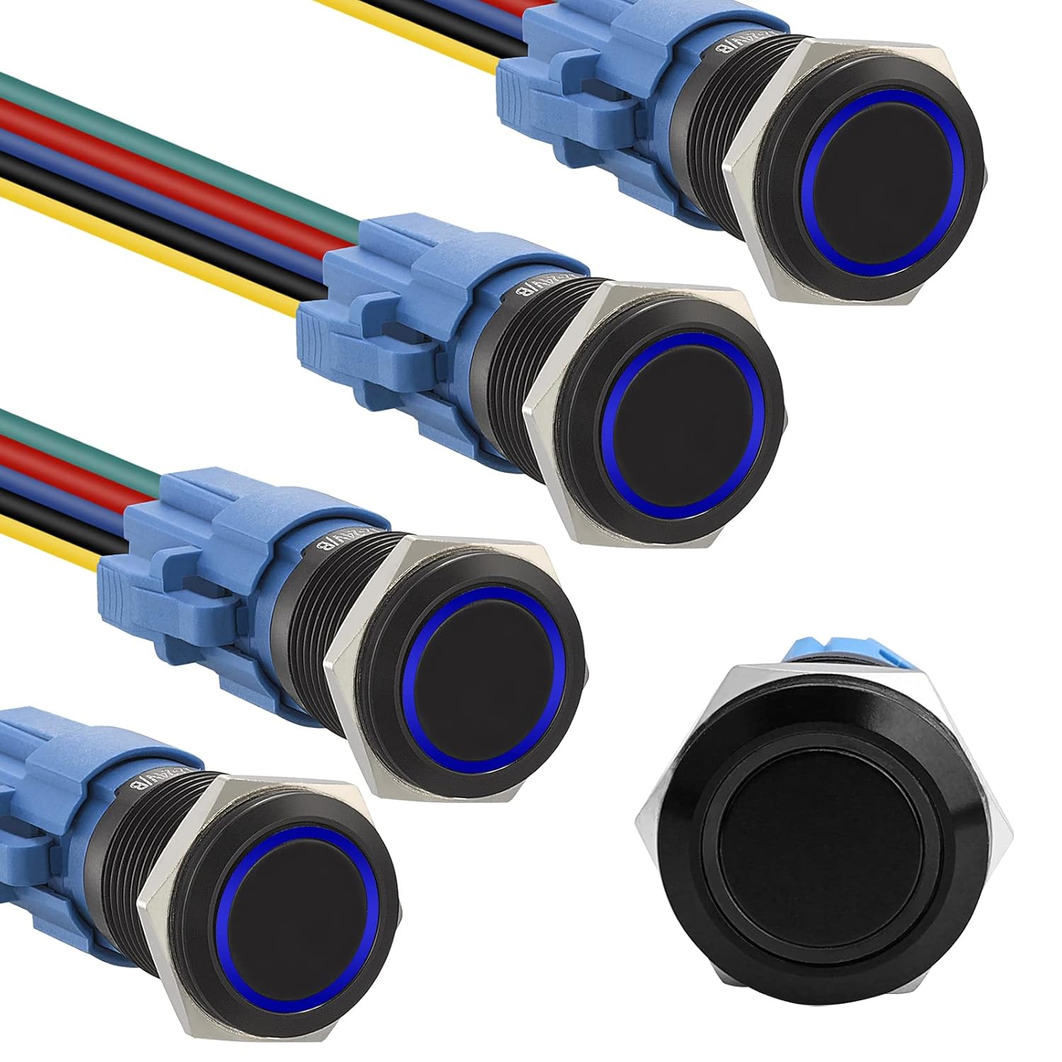 Starelo 5pcs 16mm Latching led Push Button Switch Black Shell, IP65