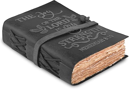 LEATHER VILLAGE Leather Bound Vintage Bible Journal 200 Pages Handmade Antique Christian Prayer Embossed Journal for Men & Women 200 GSM Deckle Edge Watercolor Paper Black - 7x5 Inches