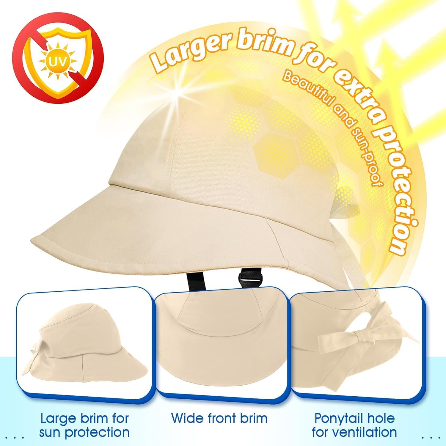 Women's Wide Brim Bucket hat with Bicycle Helmet Sun hat Suitable for Cycling Adult Head Protection