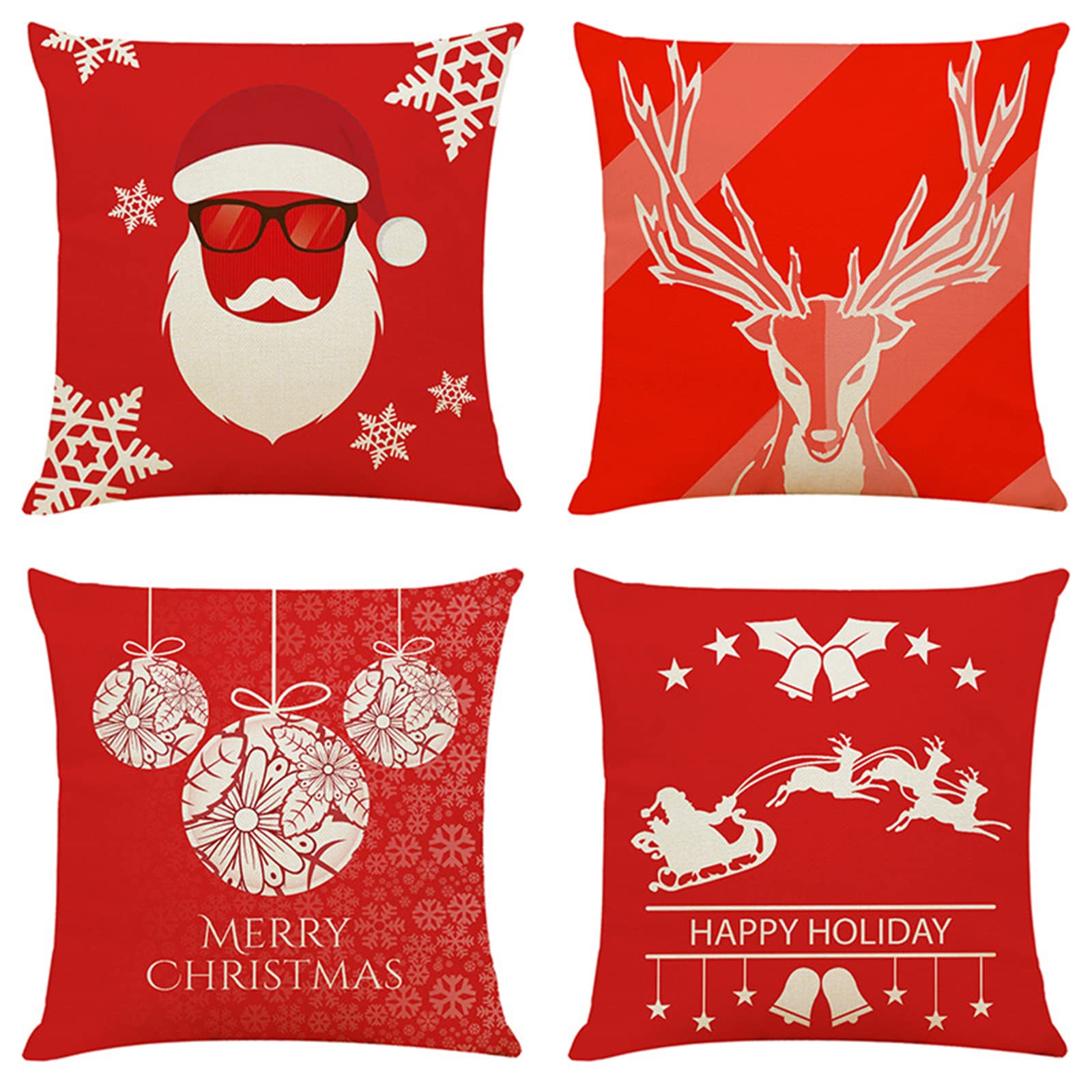 Cartel DE Navidad Cojines 65x65cm,Funda de Almohada de Moderna Decorativa Cojín Decorativo para Sofá,Decoración para Casa,Estampado por Ambos Lados Juego de 4 Exterior Cojines a1058