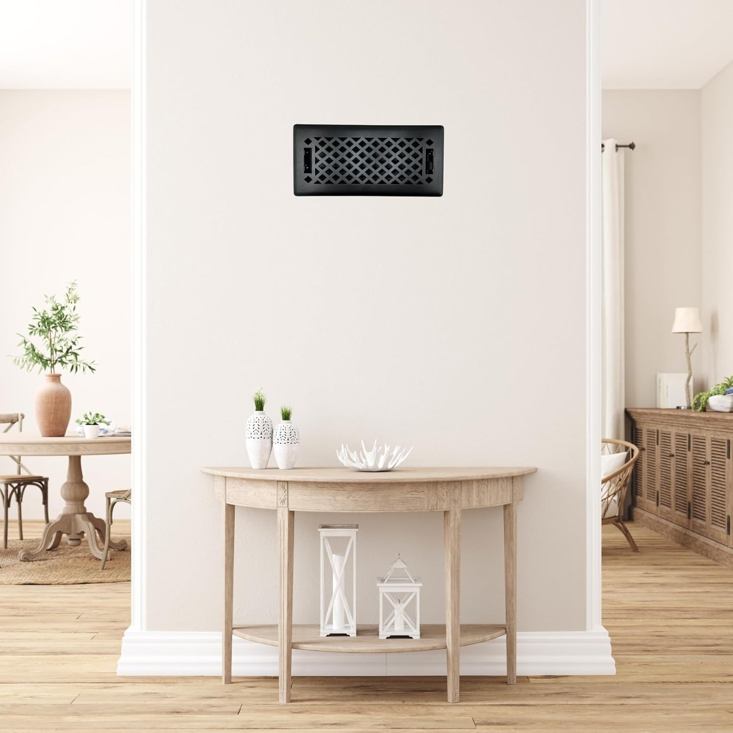 5 Pc, Sierra Grates 4" x 10" Lattice Design Steel Floor Register in Textured Black Finish with mounting Clips- for Floor or Side Wall- Decorative Air Vent Covers- Floor Register 4” x 10”