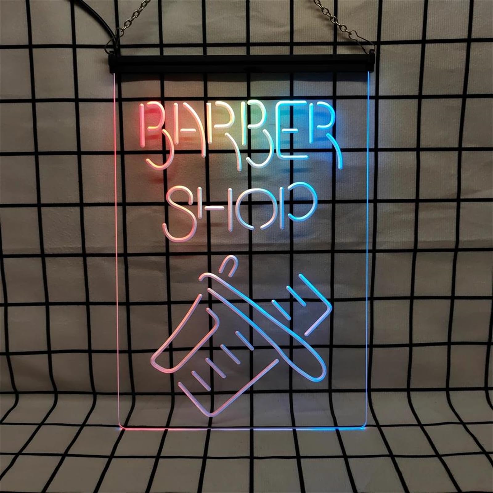 Barber shop Neonowy szyld do dekoracji ścian, ściemniane neonowe oświetlenie LED RGB (USB), sterowane aplikacją; idealne do zakładów fryzjerskich i salonów fryzjerskich,30x20cm