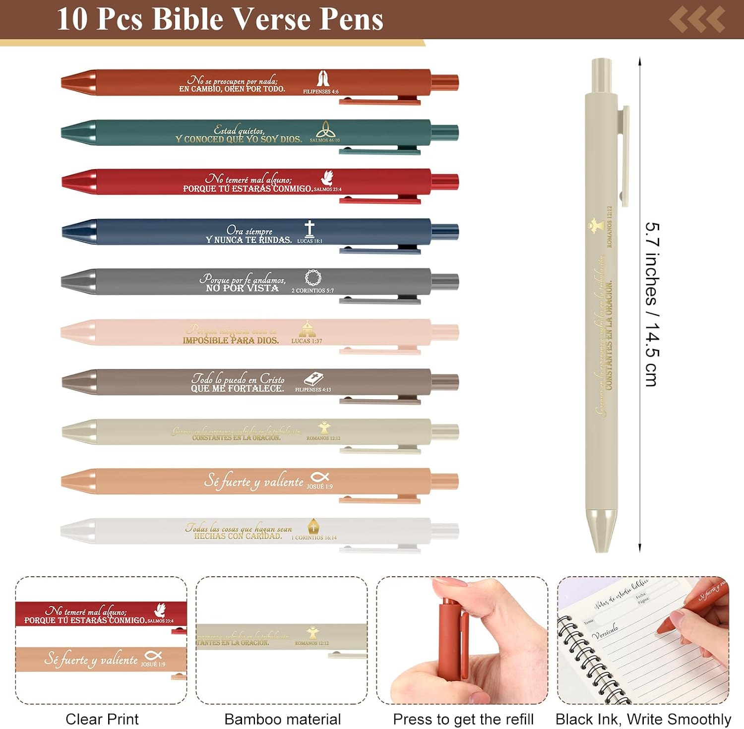 Kosiz 10 Sets Christian Bulk Gifts Bible Verse Prayer Notebook with Ballpoint Pen Spanish Cristiano Bible Study Journal Church Supplies for Men Women Grandparents Pastor Clergy(Joyous Color) image 3