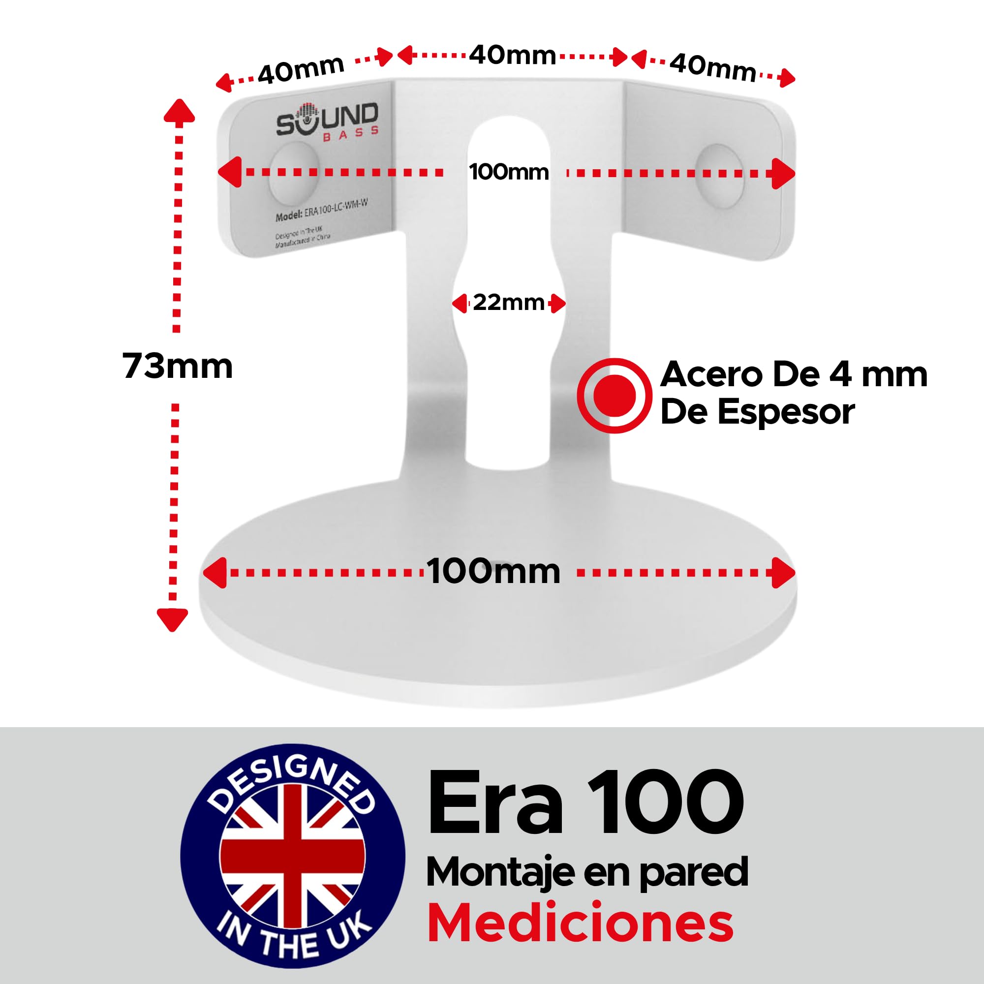 Sound bass Soporte de Esquina para Pared ERA 100 - Perfil Bajo, Blanco, Individual (1 ud), Completo con Todos los Accesorios de Montaje, Compatible con Altavoz Sonos ERA100 & ERA 100 SL