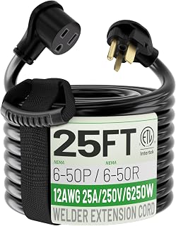 POWGRN 12 AWG 25FT 6-50P/R Welder Extension Cord 25A 250V Heavy Duty ETL