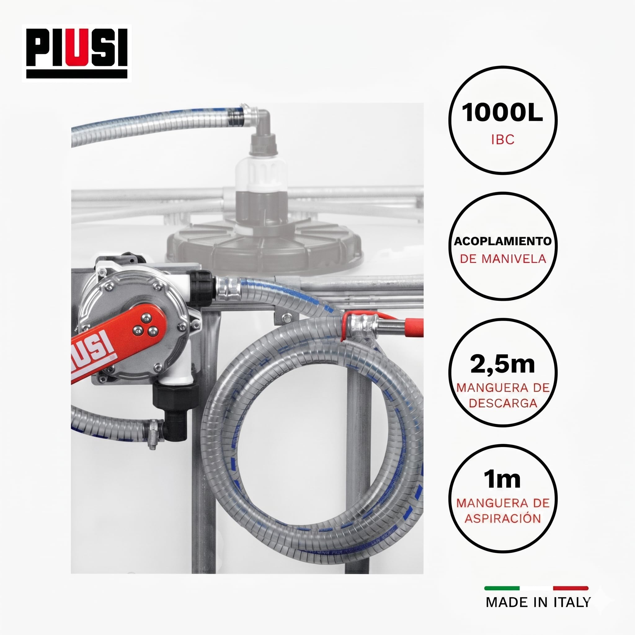 PIUSI Bomba de Mano para Transferencia de AdBlue/Urea/DEF, Agua y Anticongelante con Soporte para Tanque IBC, Capacidad 38 litros por 100 giros | Bomba de Mano Piusi IBC F00332B0A | Producto técnico para repostar y trasvase de solución AdBlue