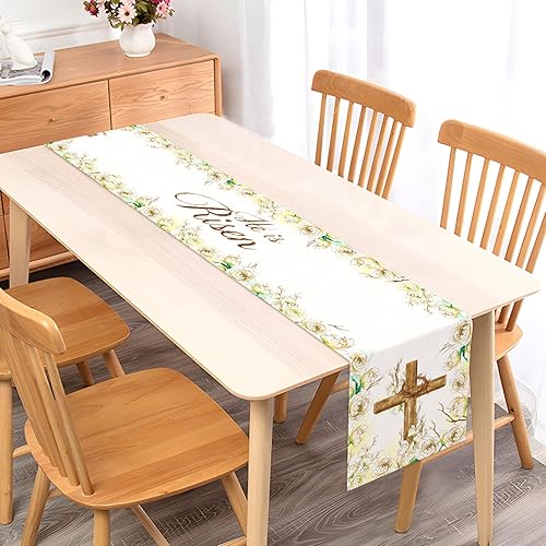 Miniatura 2 de Vohado Camino de mesa con cruz cristiana, resurrección, decoración de Pascua, primavera, floral, comedor, hogar, cocina, decoración de mesa