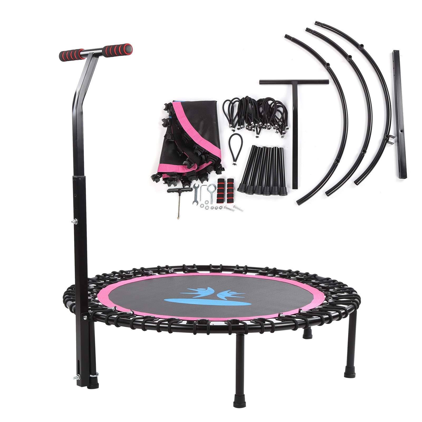 Trampolina fitness dla dorosłych, regulowane uchwyty piankowe, 30 linek bungee, wytrzymała stal, antypoślizgowe gumowe podkładki do domu, siłowni, ćwiczeń, jogi, gimnastyki, maksymalne obciążenie