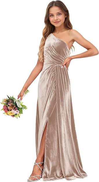 One Shoulder Velvet Junior Bridesmaid Dress for Teen Barbados