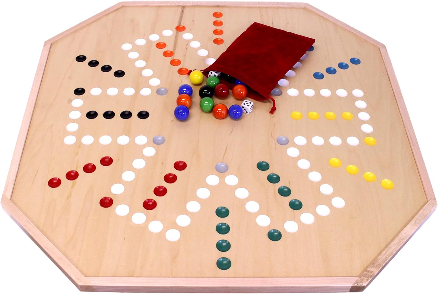 AmishToyBox.com Large Wahoo Marble Game Board Set - 25" Wide - Maple Wood - Double-Sided - with Large 1" Marbles and Dice Included