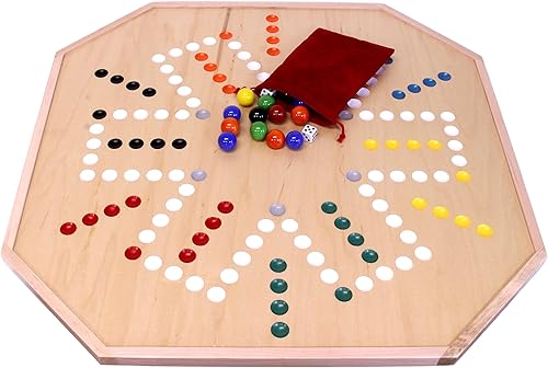 AmishToyBox.com Juego de mesa grande de mármol Wahoo de 25 pulgadas de ancho, madera de arce, doble cara, con canicas grandes de 1 pulgada y dados