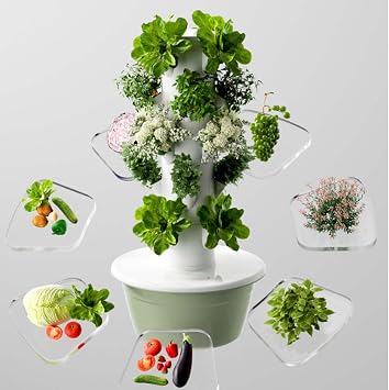 28-cell vertical hydroponic system, soilless aeroponic tower garden, suitable for both indoor and outdoor use, equipped with plant climbing trellises, perfect for patios