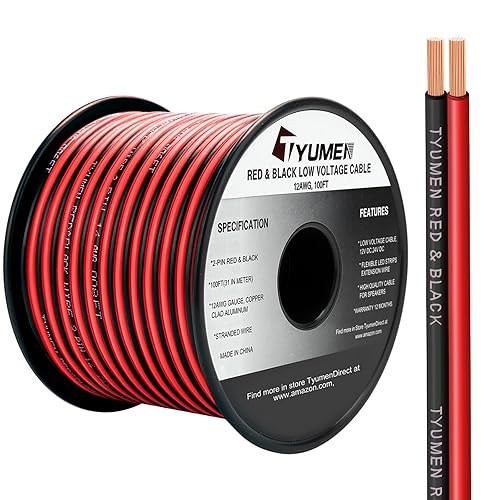 Vista 12 de Cable eléctrico de 100 pies calibre 14/2 rojo y negro, tiras de cable de extensión LED de 12 V/24 V CC, cable de extensión flexible de 14 AWG