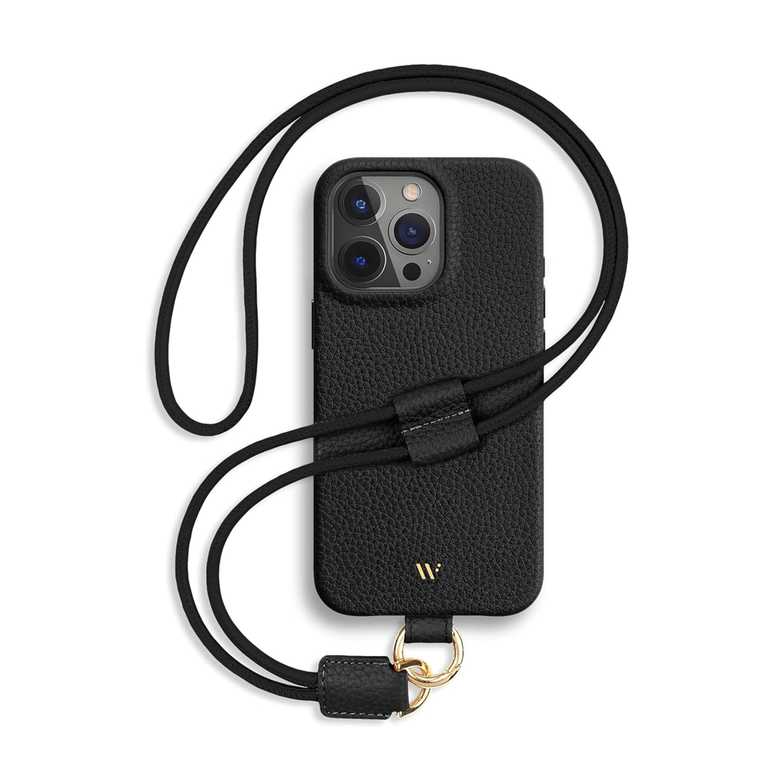 WIIUKA Etui na telefon iPhone 16 Pro Max, skórzane etui z łańcuszkiem na telefon komórkowy, wysokiej jakości etui na telefon komórkowy, etui, łańcuszek do zawieszenia, czarne