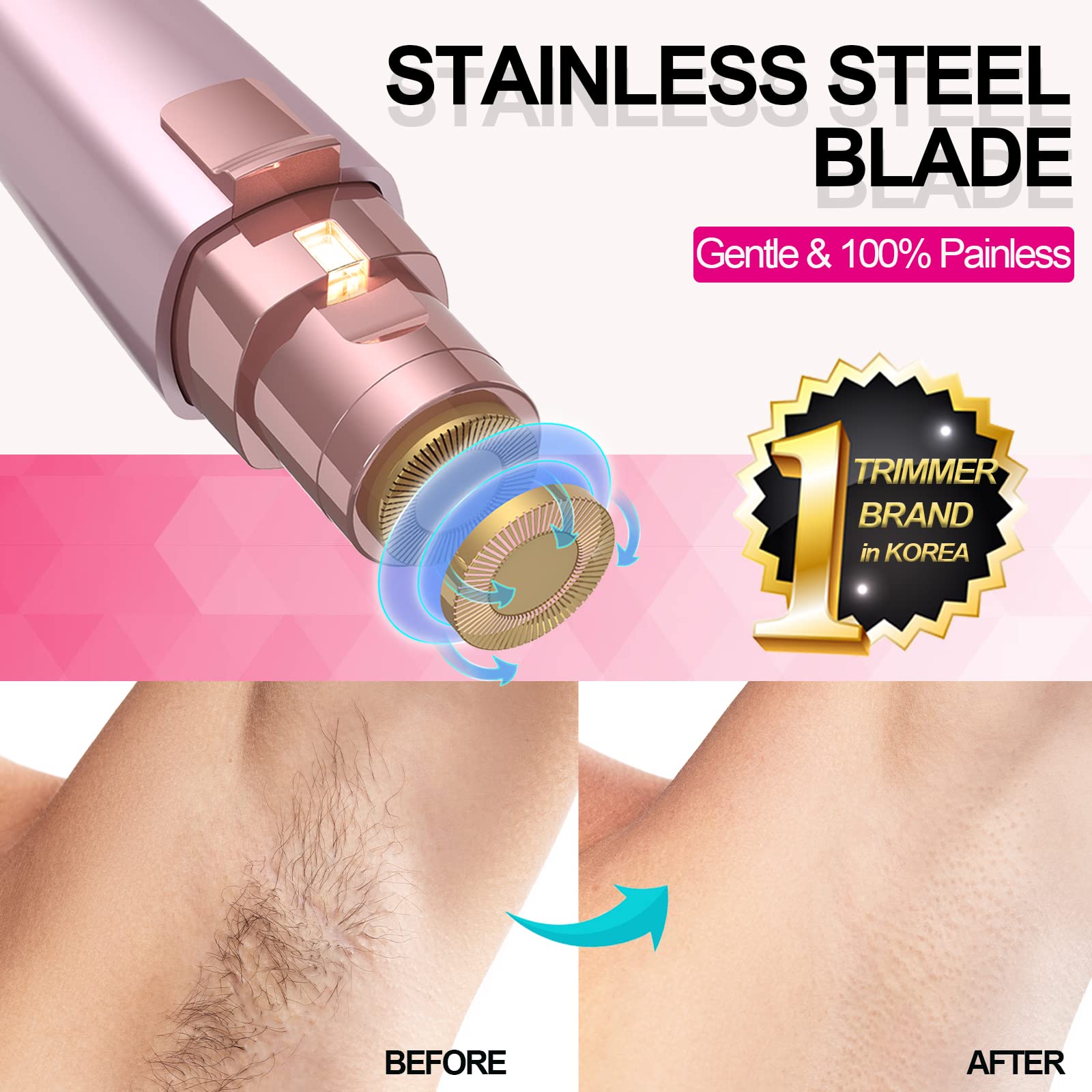 Augenbrauenrasierer & Gesichtshaarentfernung für Frauen (2 in 1, USB wiederaufladbar), 100% schmerzfreie Haarentfernung, Augenbrauentrimmer und Haarentferner Kit mit Licht für Augenbraue, Gesicht