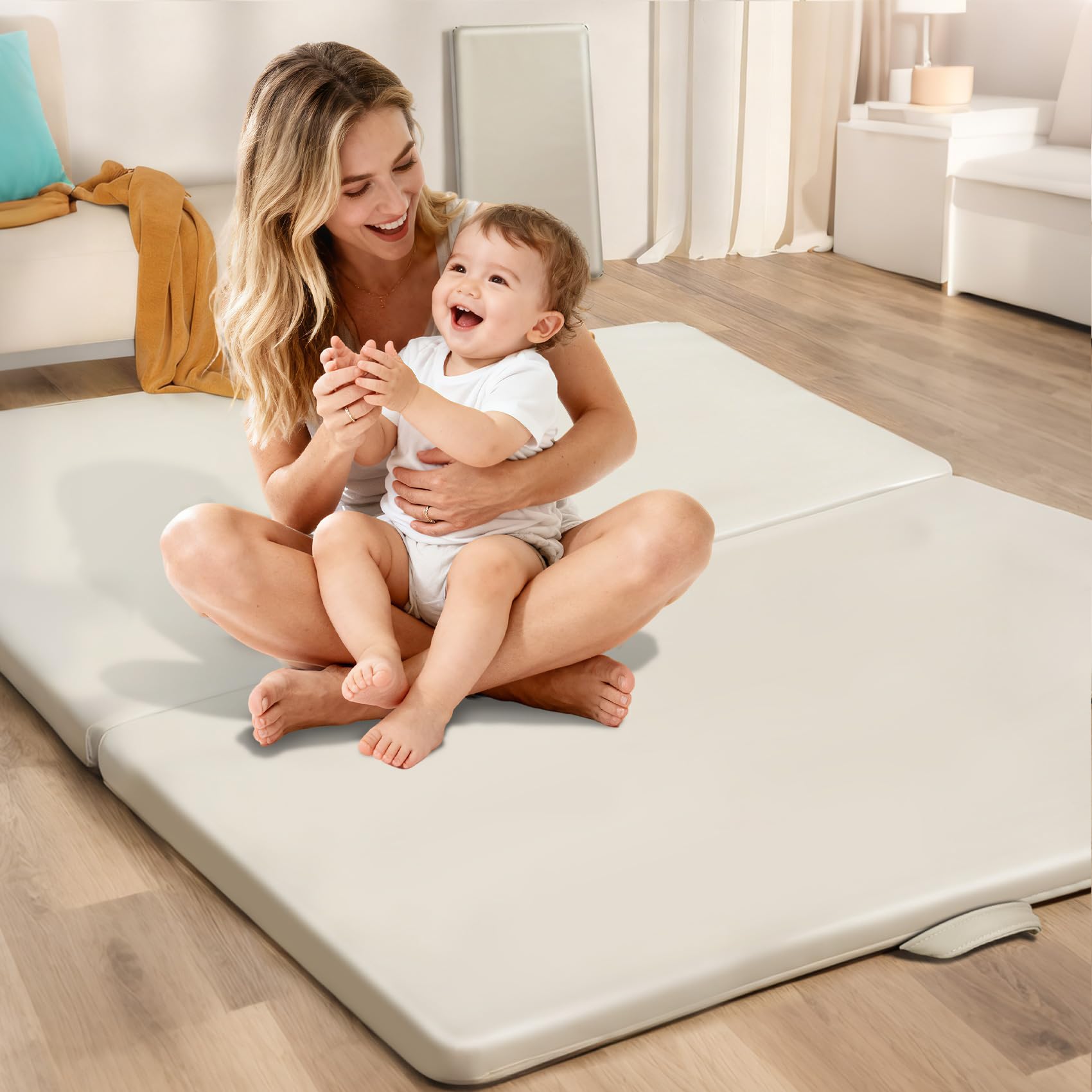 Baby-Spielmatte aus PU-Leder, 3,6 cm dick, faltbar, wasserdicht, 70 × 59 cm, ungiftig, leicht zu reinigen, verdickter Schaumstoff gepolstert, perfekt für Bauchzeit und Krabbeln, Babys und Kleinkinder