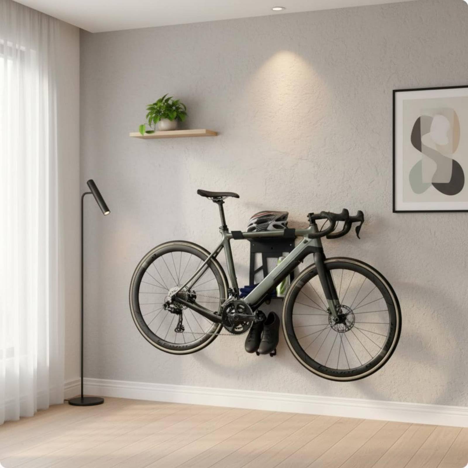 Fahrrad Wandhalterung Fahrradhalter Fahrradaufhängung Fahrrad Wandhaken aus Kohlenstoffstahl mit Regal für Und Handschuhe zur Platzsparenden Lagerung, Standardausführung – Klein