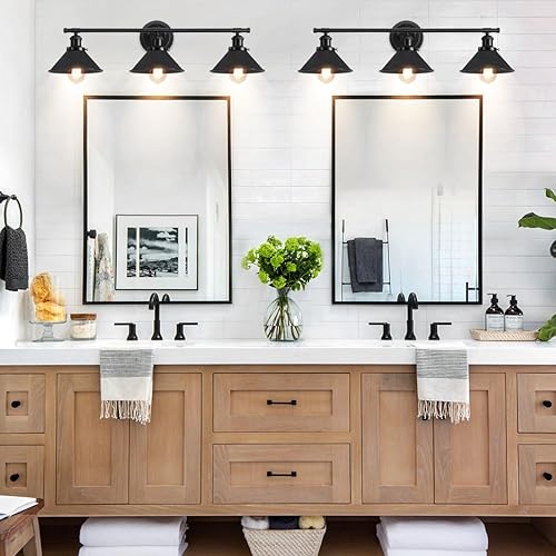 Miniatura 3 de TOULMJ Lámparas de tocador de baño, luces de tocador de granja, 3 lámparas de baño sobre espejo de pared con pantalla de metal, luces de tocador