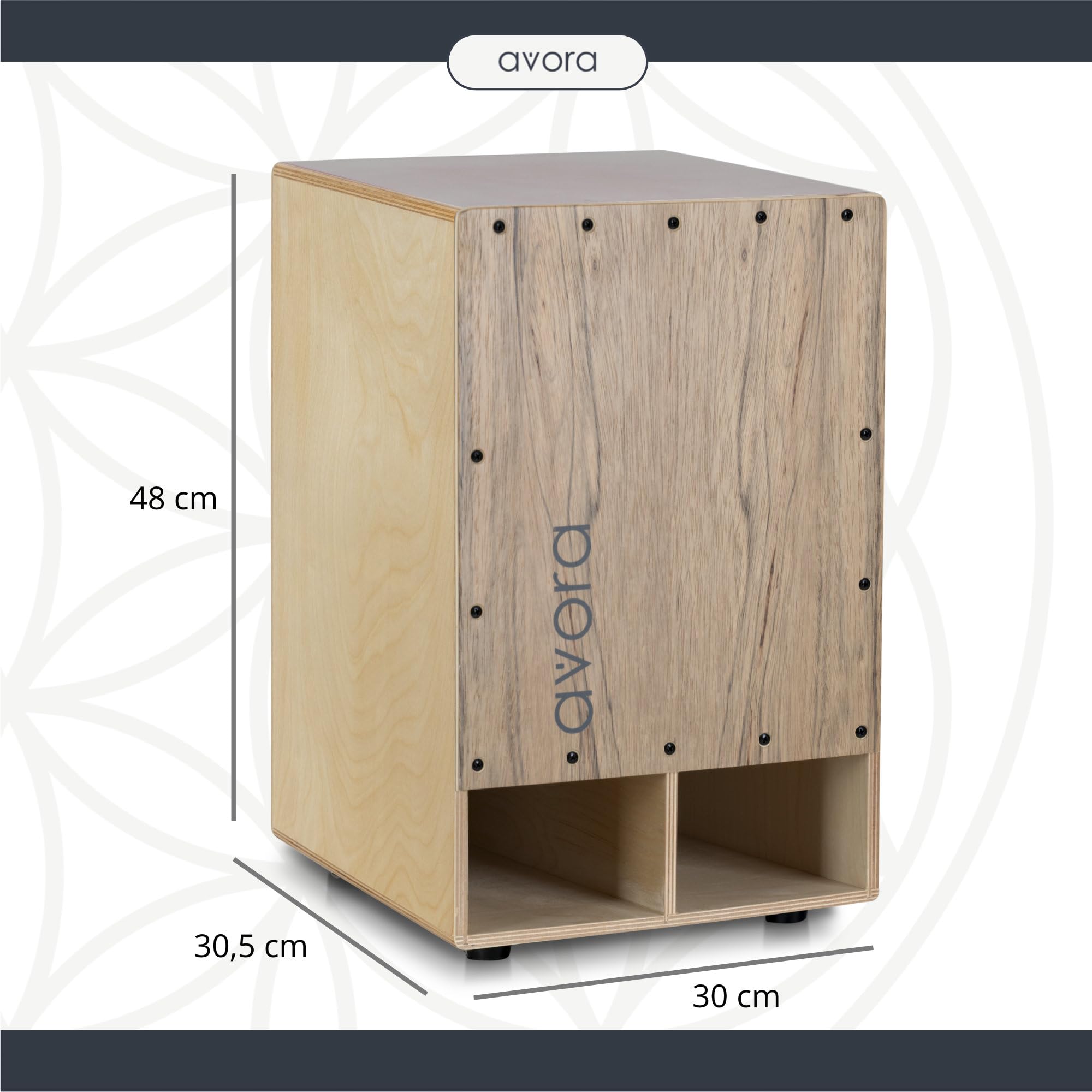 Avora Bass Boost Cajon - Percussion Trommelkiste mit verstärktem Bass - Sitztrommel mit Integrierter Griffschale - Snare-Effekt - Inkl. Sitzpad aus Neopren - Instrument mit Akazien-Furnier - Braun