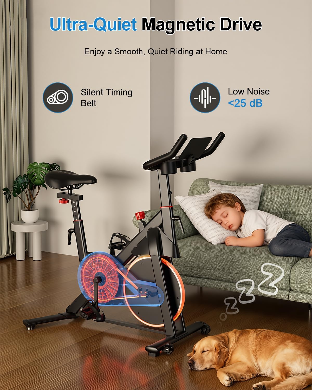 SupeRun Magnetic Exercise Bike, Stationary Bike for Home, 32-Level Resistance Indoor Cycling with 300 lb Weight Capacity, Low Noise, and Fitness Courses (Fits Users 5'1" to 5'11"）