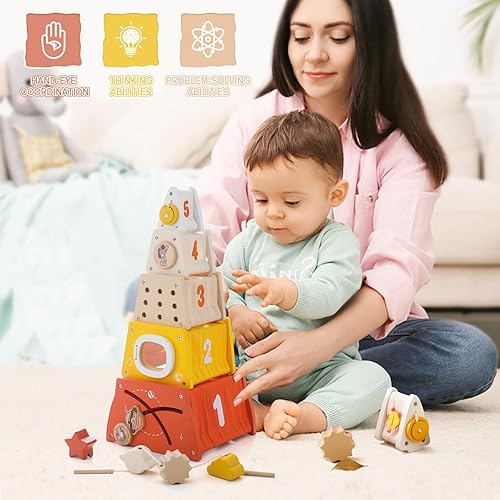 Miniatura 2 de Bloques de anidación y apilamiento, cajas de anidación, juegos de juguetes de clasificación de formas y bloques de apilamiento para niños de 1, 2 y