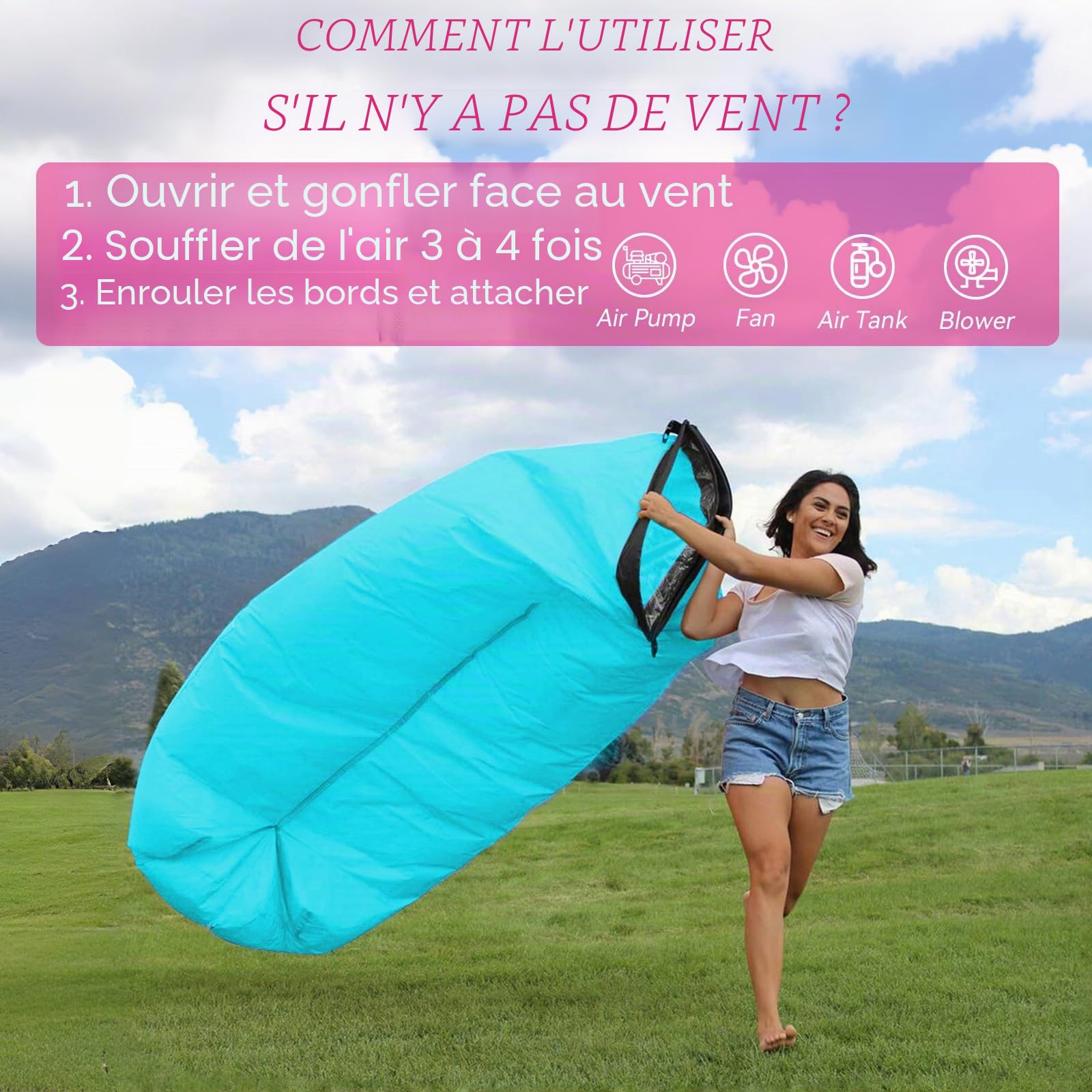 plplaaoo Lit Gonflable, Canapé Gonflable pour Voyager, Chaise de Plage de Camping en Plein Air Transats Gonflables Matelas à Air Pliable Portable pour Fêtes de Plage Camping en Plein Air (Bleu)