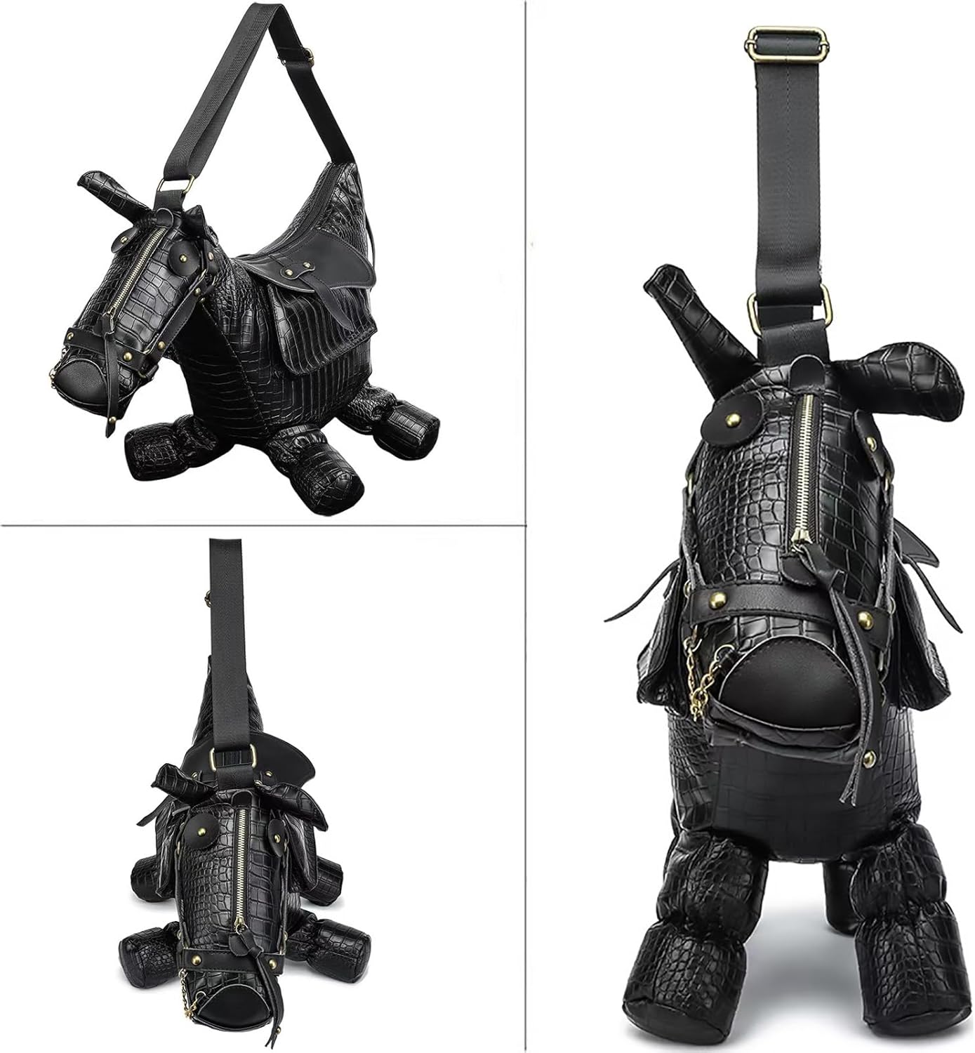 Men PVC Unique Novelty Western Cowboy Horse Shape Crossbody Shoulder Bag Steampunk Handbag Purse for Women