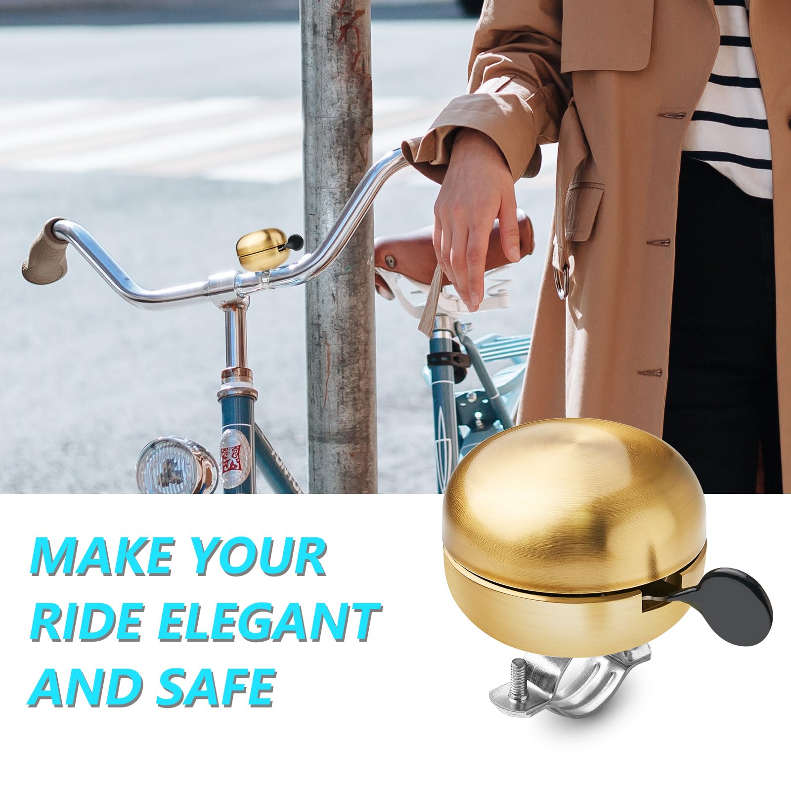 Klassische Messing-Fahrradklingel – Vintage-Stil, goldene Fahrradklingel für erwachsene Cruiser und Strandräder, knackiger und angenehmer Klang