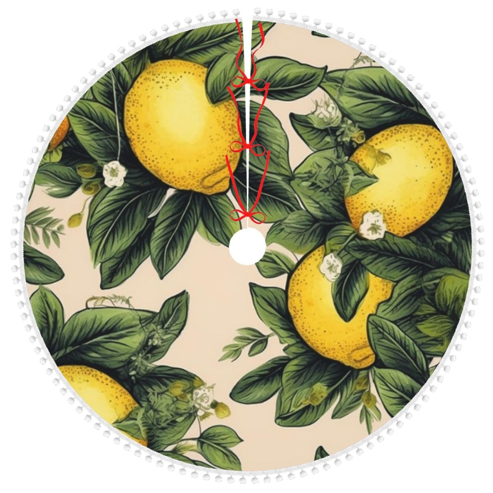 Jupe de sapin de Noël en velours doux motif citron 122cm