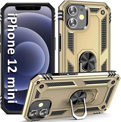 ADDIT Funda para iPhone 12 Mini iPhone 12 Mini, con soporte de anillo, soporte magnético para automóvil, grado militar, resistente, para iPhone 12